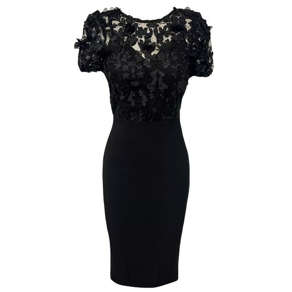 Dress The Population Marianne Embroidered Blouson Black Mididress S - Picture 1 of 8